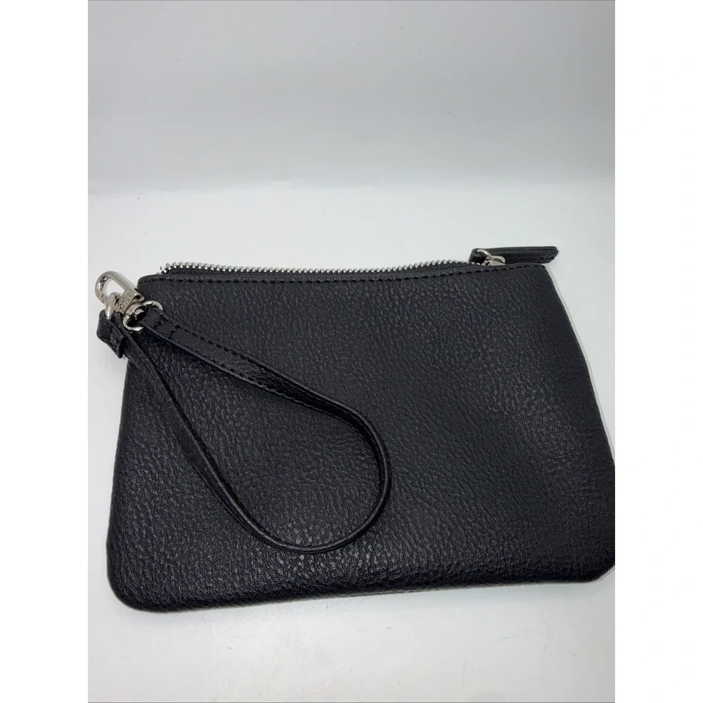 Steve Madden Black Wristlet Silver Faux Leather Wallet Coin Pouch